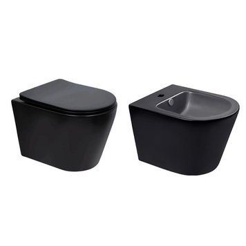 Комплект Qtap Scorpio Matt Black 2 в 1: Унітаз підвісний Ultra Quiet QT14332380AMB + біде підвісне QT1455053FMB SD00053496 фото