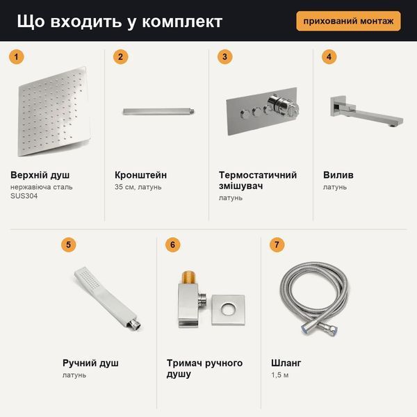 Душевая система скрытого монтажа с термостатом и изливом, 250x250 мм, хром, SSDT-02-G купить - MagicHata