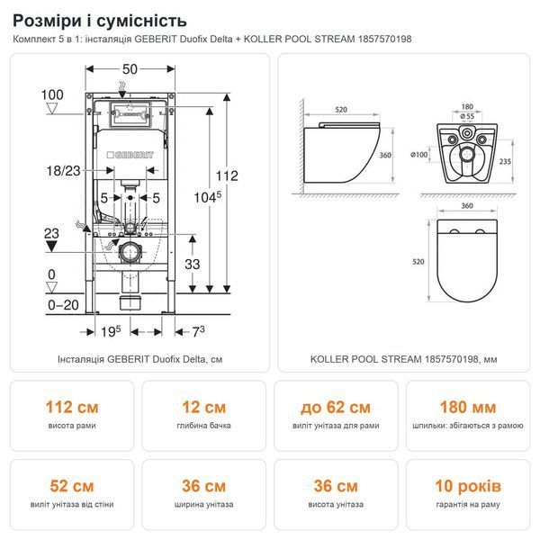 Инсталляция GEBERIT Delta01 белая с унитазом KOLLER POOL STREAM купить - MagicHata