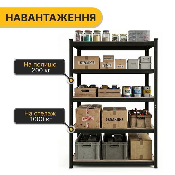 Стелаж LEOBRO Premium Black 180x100x60 см, 5 полиць, 200 кг/полиця купити - MagicHata