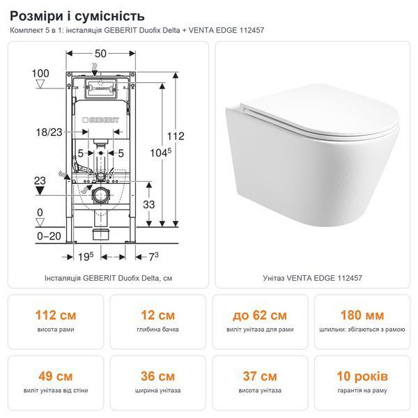 Инсталляция GEBERIT Delta01 белая с унитазом VENTA EDGE купить - MagicHata